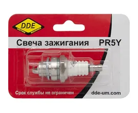 Свеча зажигания DDE - PR5Y (Champion RCJ6Y, Bosch WSR5F, NGK BPMR8A) бензопилы, триммеры, мотобуры до 30 куб.см.
